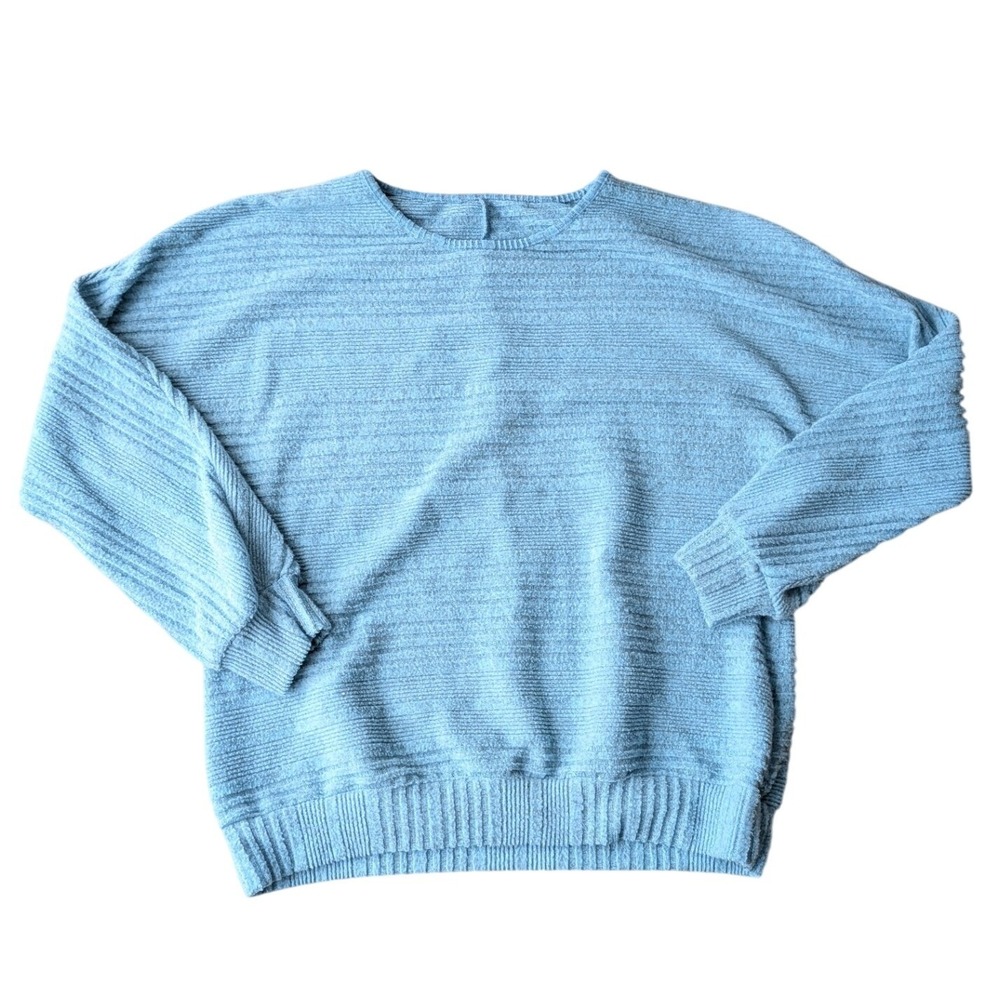 Unbranded Dusty Blue Textured Ribbed Knit Pullover Crewneck Sweater Womens Large